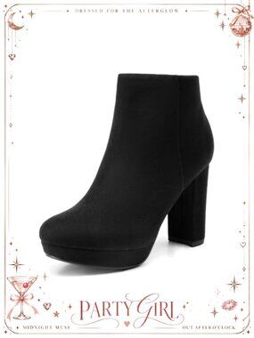 Faux Suede High Chunky Heel Ankle Boots Platform Round Toe Booties
